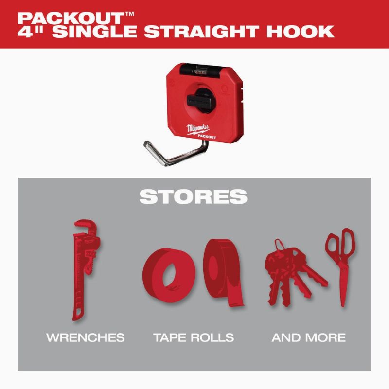 MW PACKOUT 4 In. Single Straight Hook Red