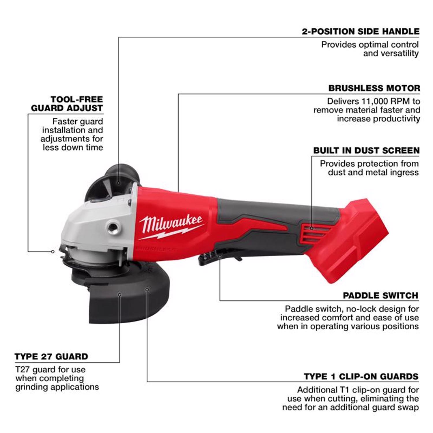 MW M18 18 V Cordless 4-1/2 to 5 in. Cut-Off/Angle Grinder Tool Only