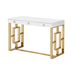 Best Master Furniture 47 in. Rectangular White Modern Computer Desk Gold BA211G