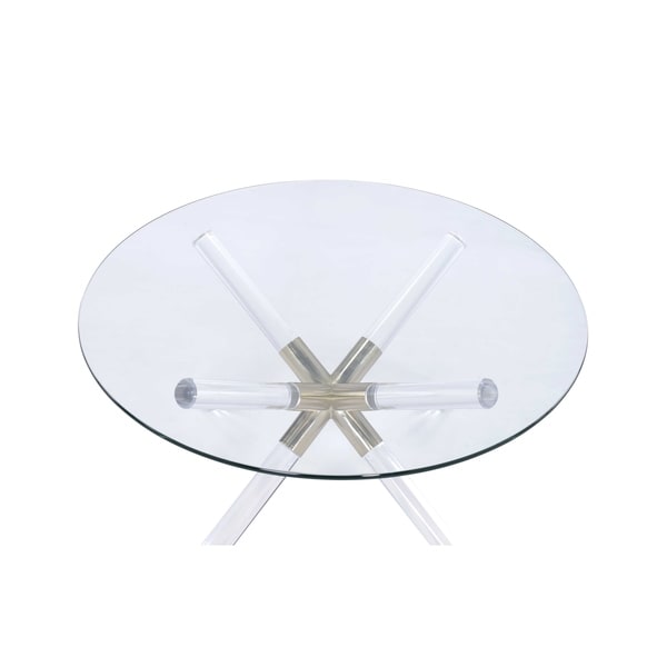 ACME Kalani Coffee Table， Gold， Clear Acrylic and Clear Glass