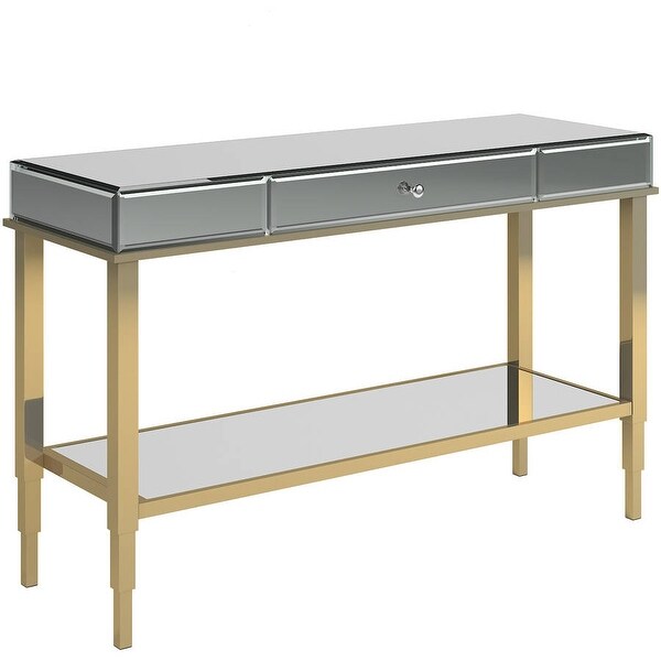 Chelsea Lane Pacey Mirrored Sofa Table with Metal Frame， Champagne Gold