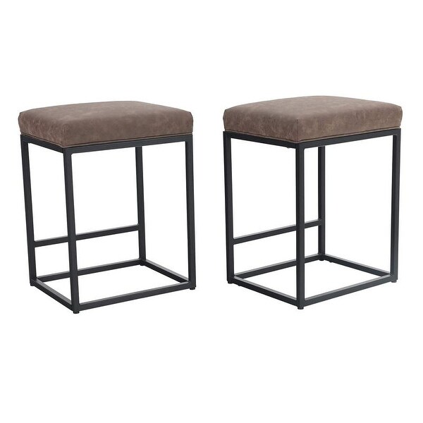 PHI VILLA 24'' Square PU Leather Bar Stool with Sturdy Metal Frame， Set of 2