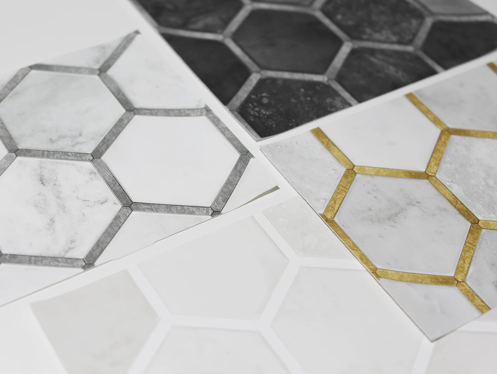 Inlay Hexagon Peel-and-Stick Wallpaper in Cosmic Black and Silver