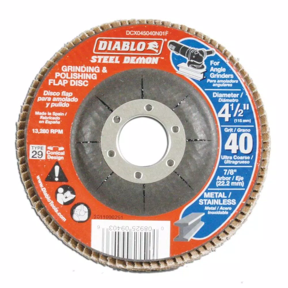 DIABLO 4-1/2 in. 40-Grit Steel Demon Grinding and Polishing Flap Disc with Type 29 Conical Design and#8211; XDC Depot