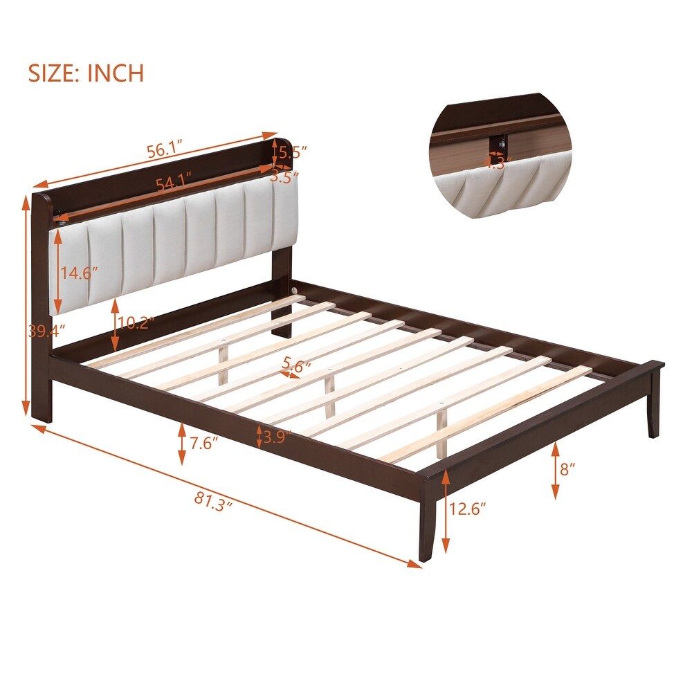 3 Pieces Bedroom Sets Full Size Wood Platform Bed and Two Nightstands Storage Platform bed with USB and LED Lights