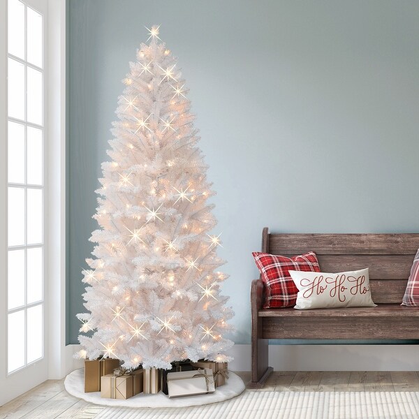 Puleo International 7 ft. PreLit White Carson Artificial Pine Tree