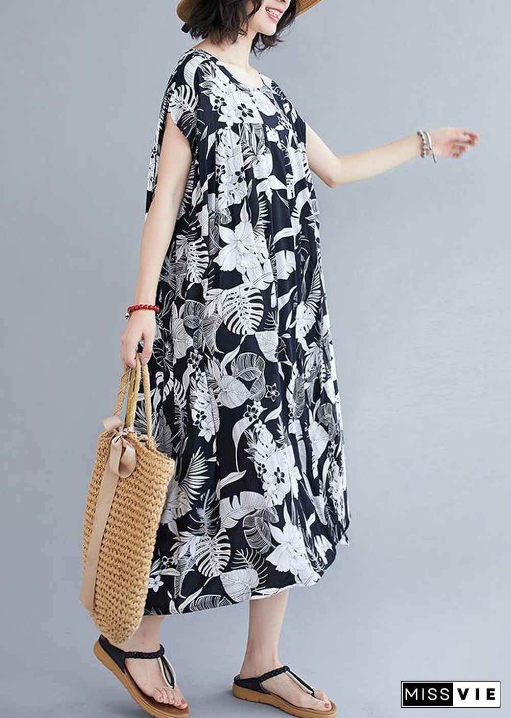 Women o neck pockets summer quilting dresses Runway black print Dress