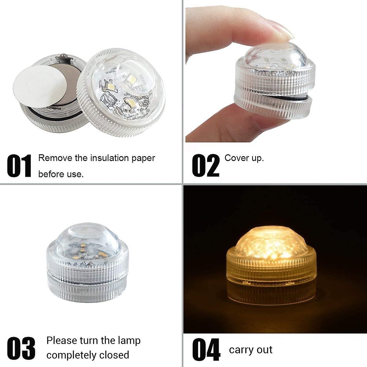 12 Led Flameless Underwater Tea Lights， Battery Operated Submersible Waterproof (warm White)