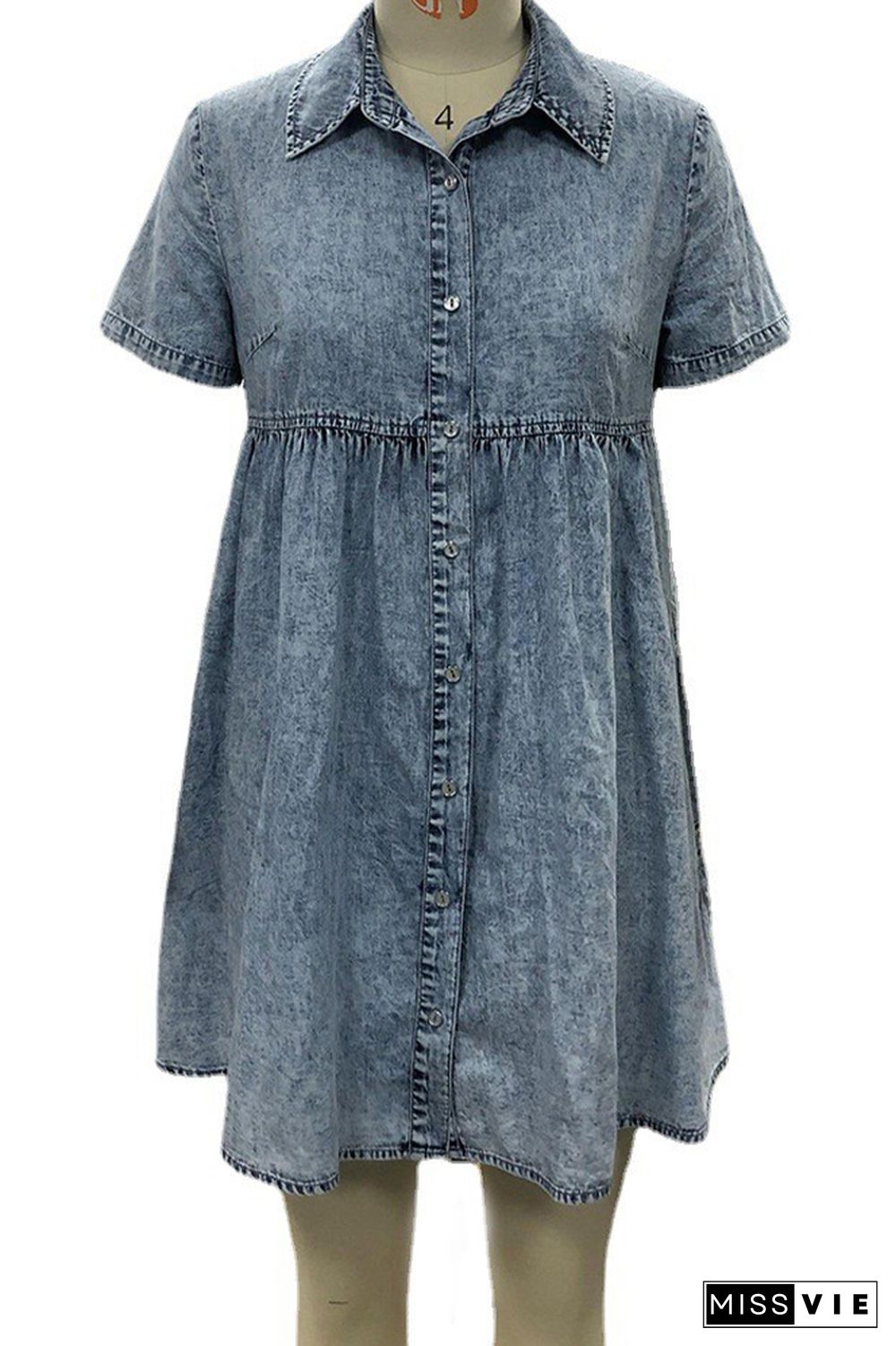 Washed Denim Short Sleeve Ruffle Dress Wholesale