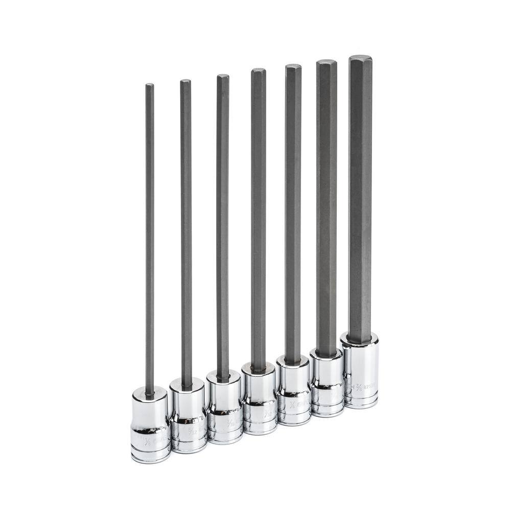 GEARWRENCH 38 in. Drive SAE Long Length Hex Bit Socket Set (7-Piece) 82537