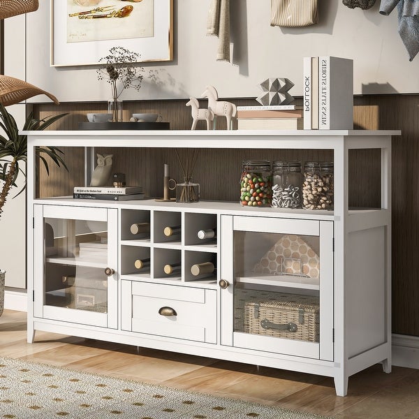 White Entryway Console Table with Shelves Storage Grid