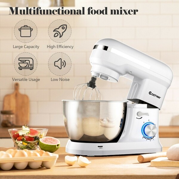 4.8 Qt 8-speed Electric Food Mixer with Dough Hook Beater - 13.5