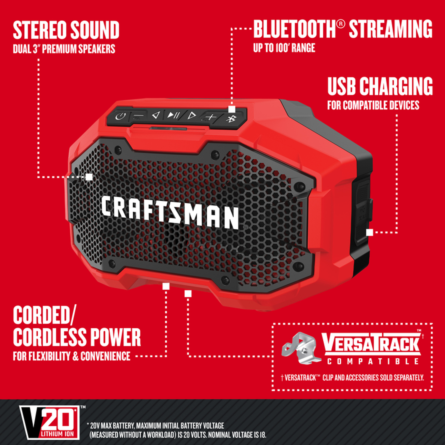 Craftsman V20 Wireless Bluetooth Jobsite Speaker