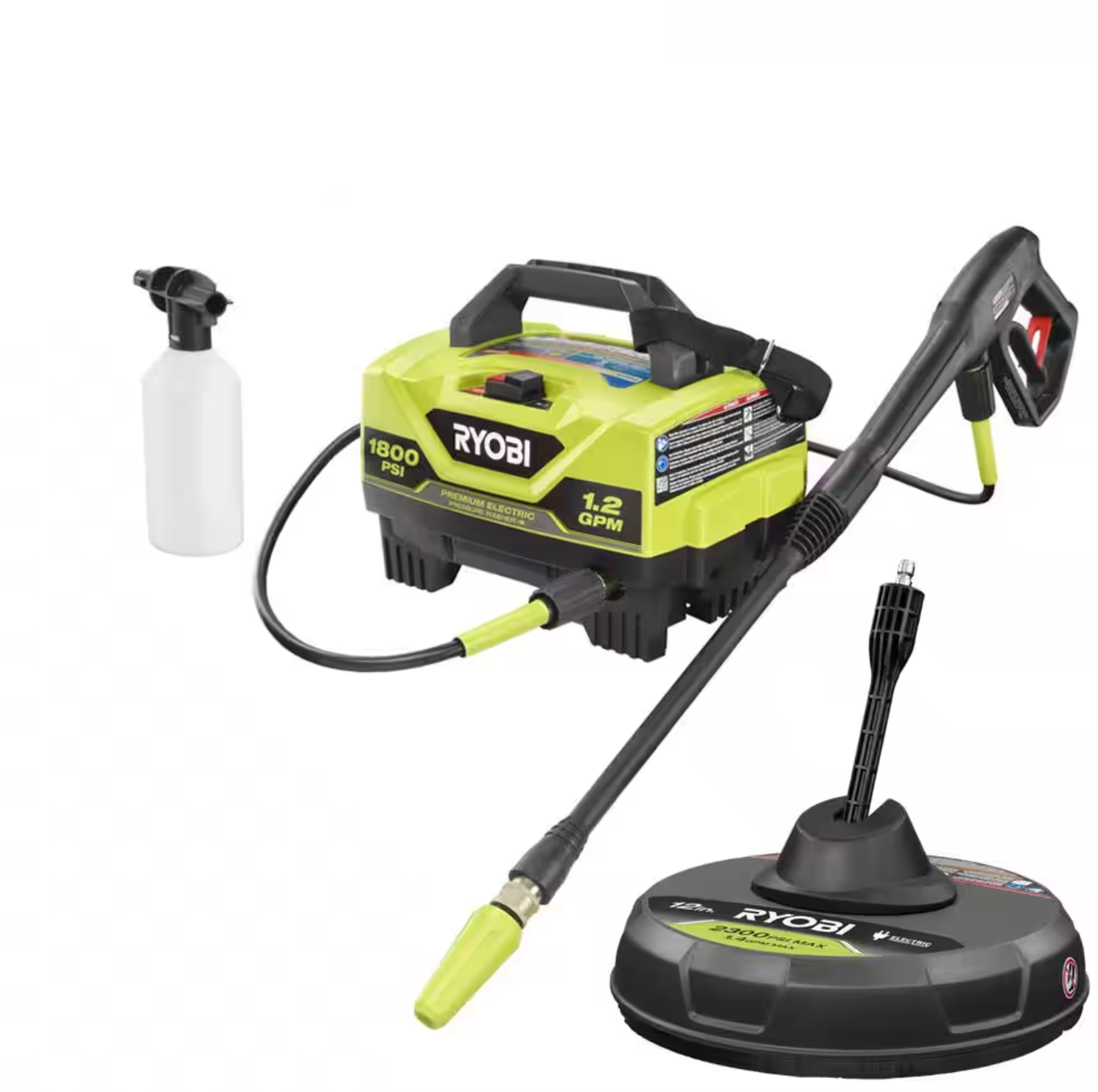 RYOBI RY141802-SC 1800 PSI 1.2 GPM Cold Water Electric Pressure Washer with Surface Cleaner