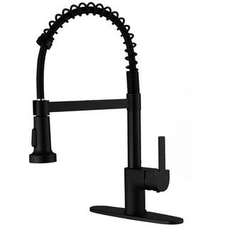 BWE Single-Handle Pull-Down Sprayer 2 Spray High Arc Kitchen Faucet With Deck Plate in Matte Black A-94009-Black