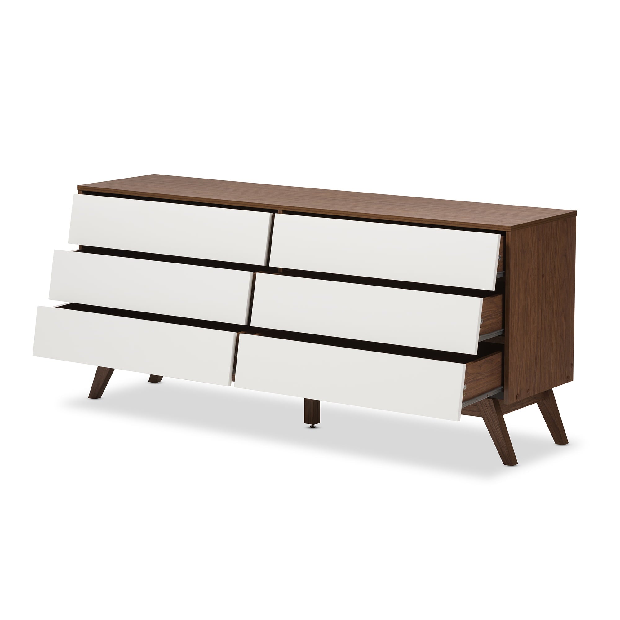 Halfrida Modern White and Walnut Wood 6-Drawer Dresser by Bellamy Studios