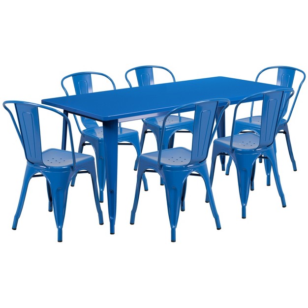 Emma And Oliver Commercial Grade Rectangular Metal Indoor outdoor Table Set With 6 Stack Chairs