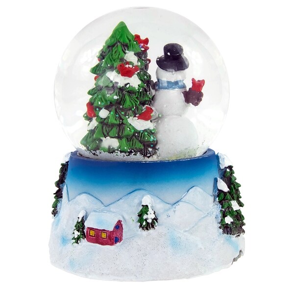 4.75 Snowman with Cardinals Musical Christmas Tree Snow Globe