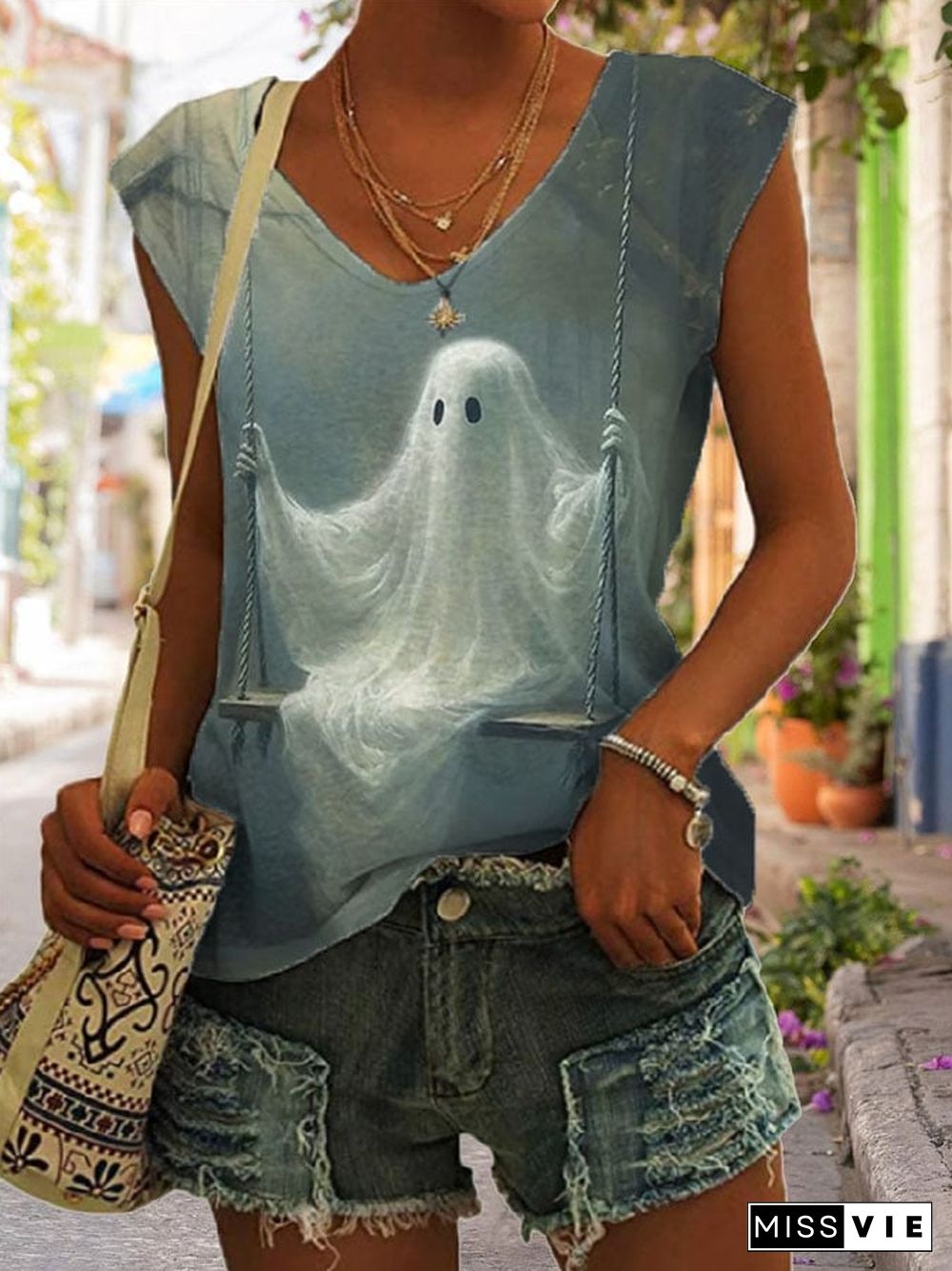 Halloween Ghost Ladies Print Tank Top