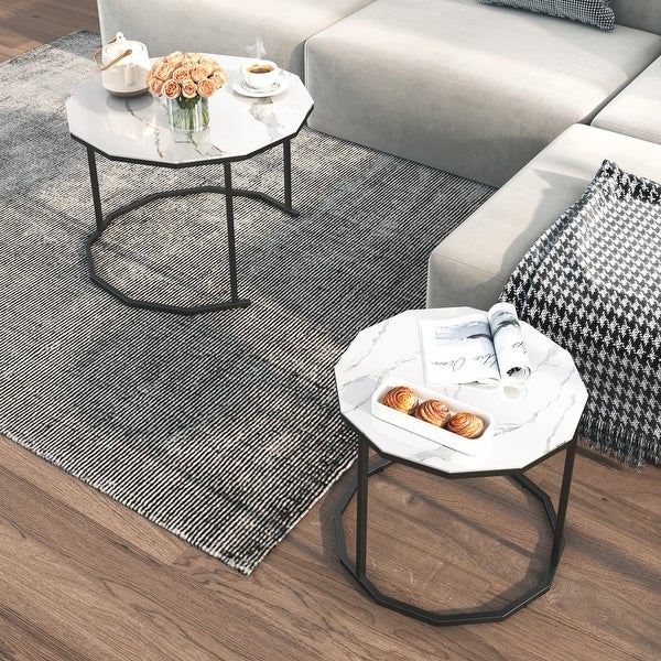 Marble Coffee Table End table 12-gon Shape with Metal Legs