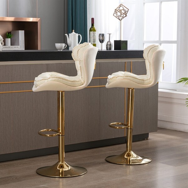 2Pc Bar Stools with Footrest Swivel Height Adjustable Velvet Bar Stool