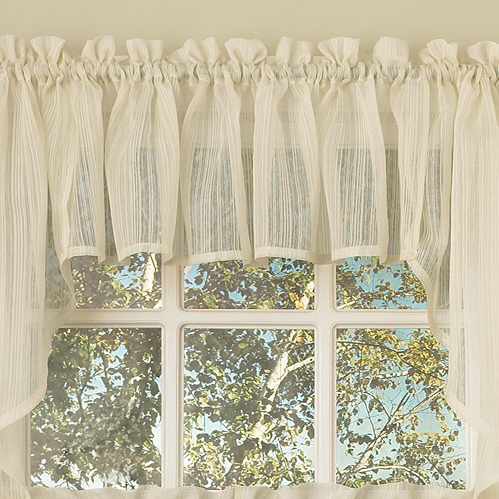 Ivory Micro Striped Semi Sheer Window Curtain Pieces   Tiers  Valance and Swag Options