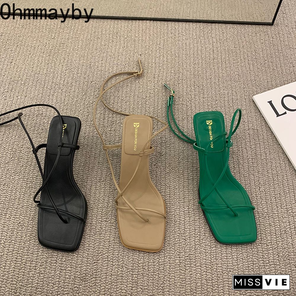 Fashion Women Sandals Thin Heel Narrow Band Back Strap Summer Gladiator Tied Wing Leg Shoe Ladies Casual Summer Beach Pumps