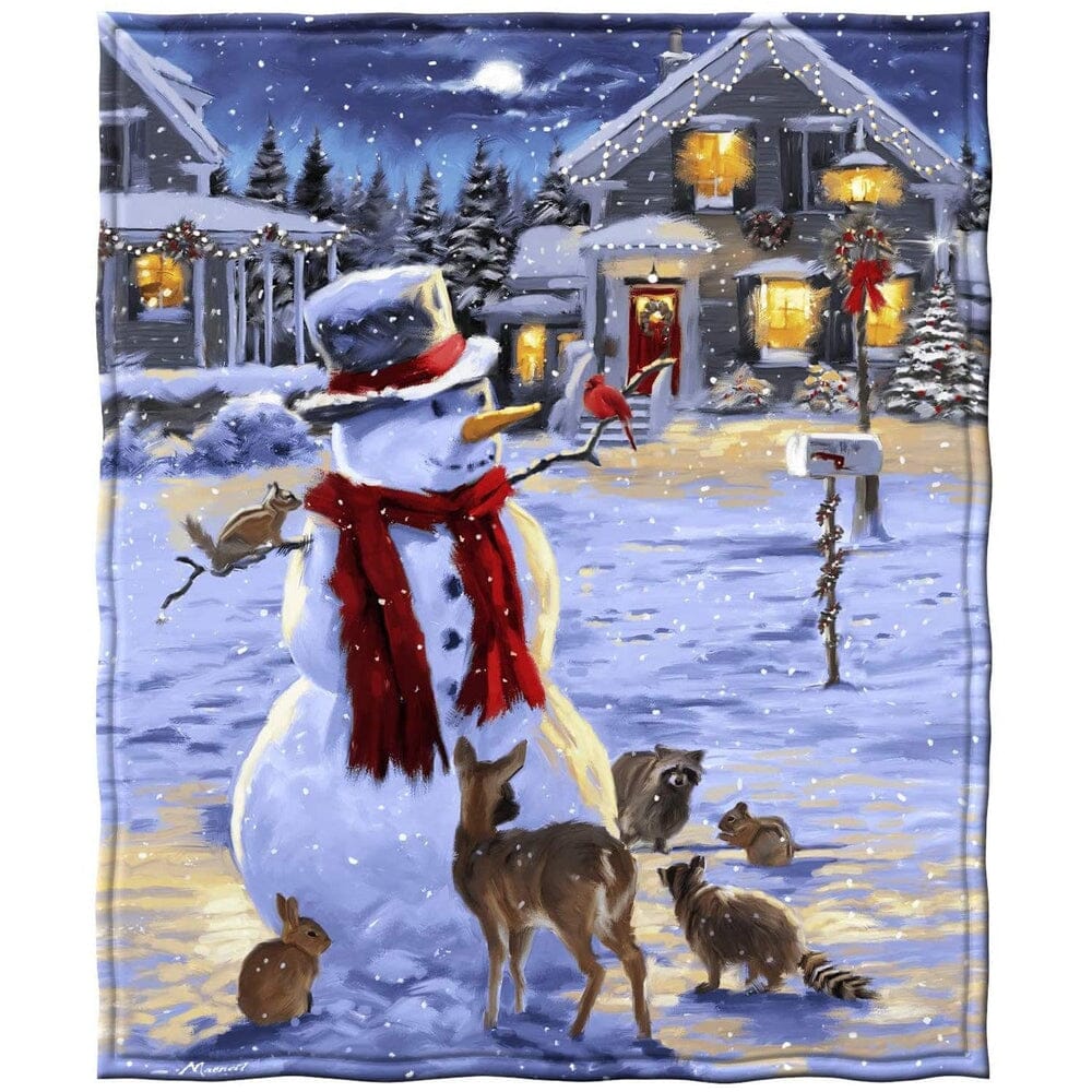 Snowman and Friends Holiday Lights Super Soft Plush Fleece Throw Blanket