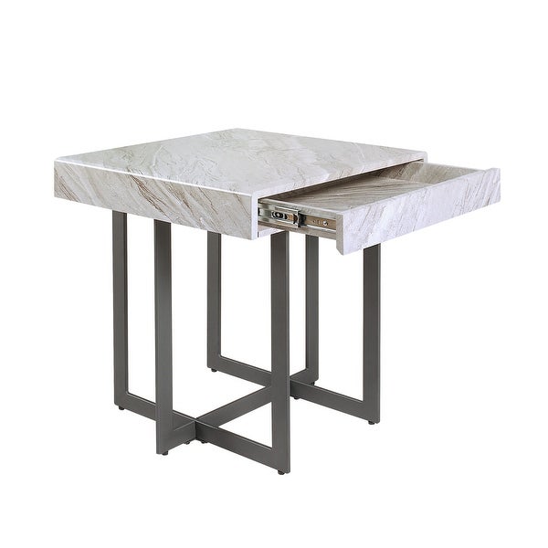 Granala Grey Faux Marble End Table with Drawer by Furniture of America