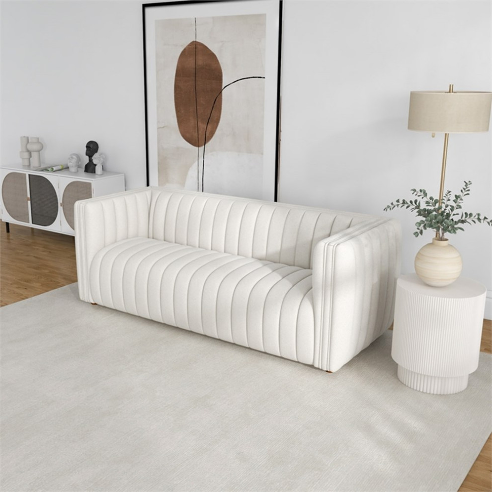 Rasem Modern Luxry Tight Tufted Back Cream French Boucle Fabric Couch   Transitional   Sofas   by Homesquare  Houzz