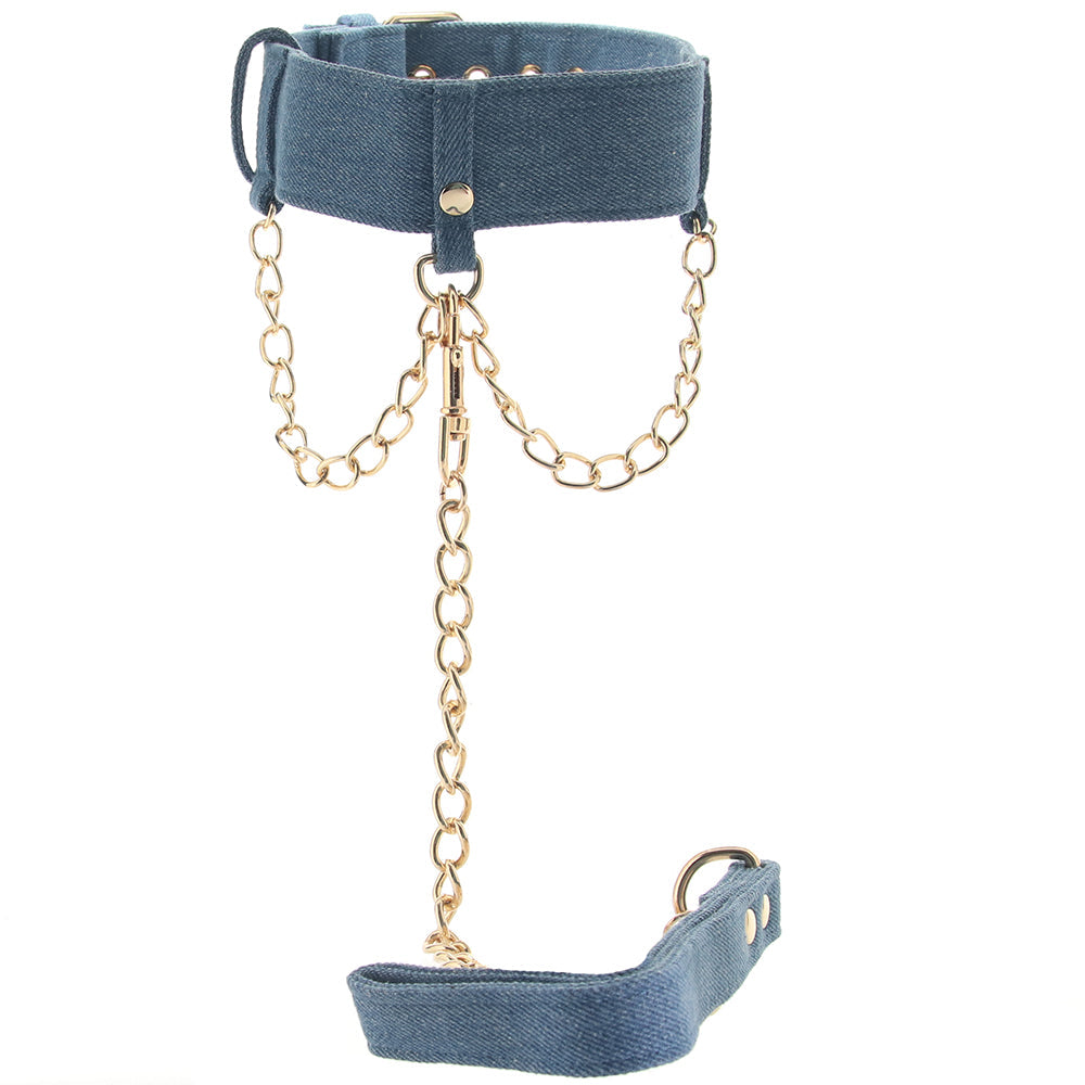 Ride 'Em Denim Collar With Leash