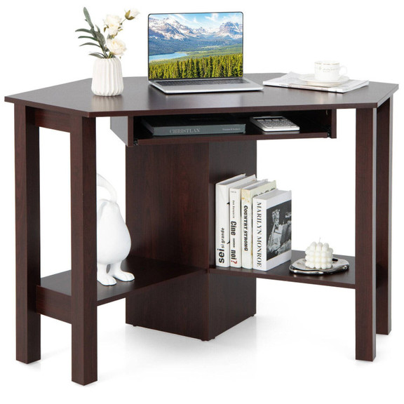 Costway 21074698 Wooden Study Computer Corner Desk...