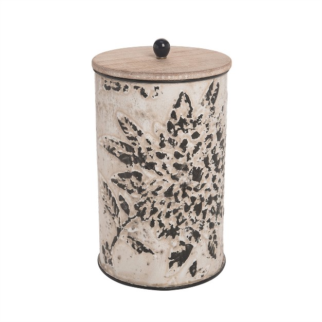 Set Of 3 Cream And Gray Floral Metal Decorative Storage Canisters Foreside Home amp Garden