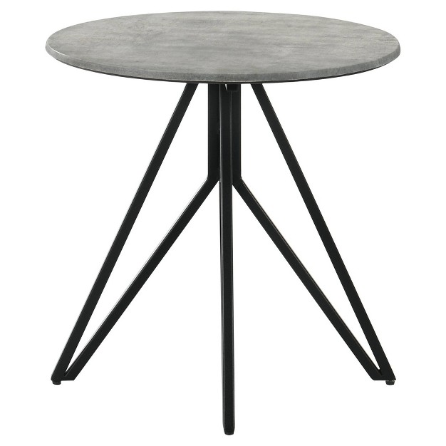 Hadi Round End Table With Faux Cement Top Gray gunmetal Coaster