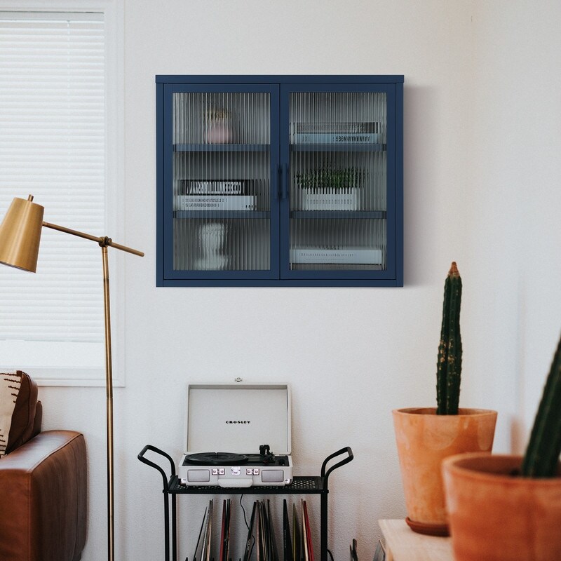 Modern Style Glass Door Wall Cabinet With Detachable Shelves