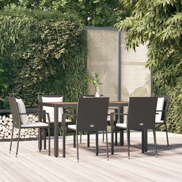 vidaXL 3 Piece Patio Dining Set with Cushions Black Poly Rattan