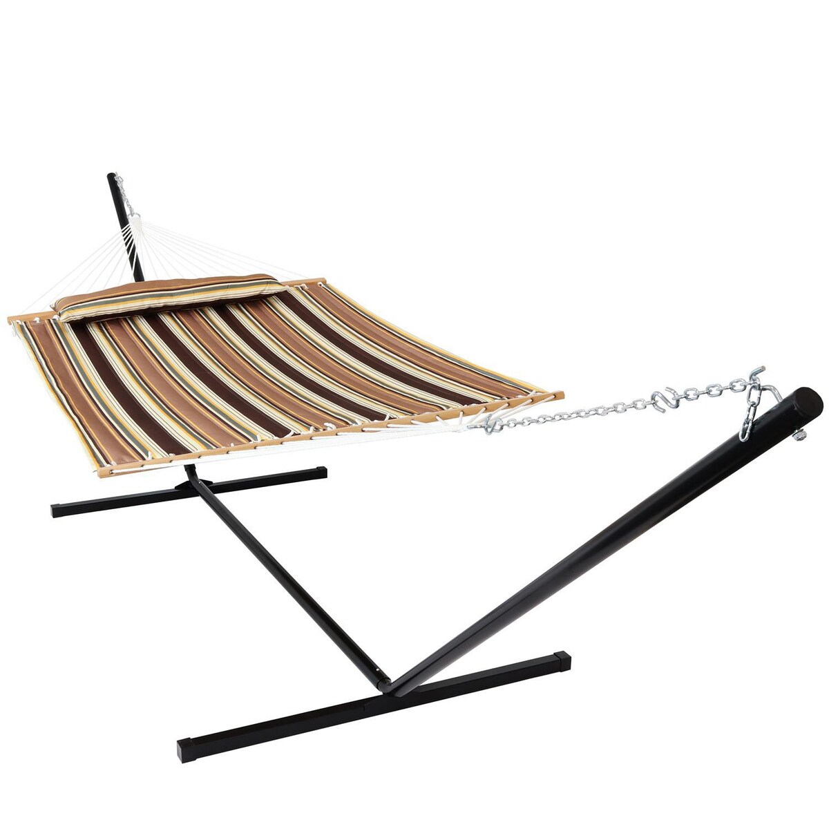 Ultimate Patio Quilted Double Hammock and Pillow w/ 15-Foot Black Stand