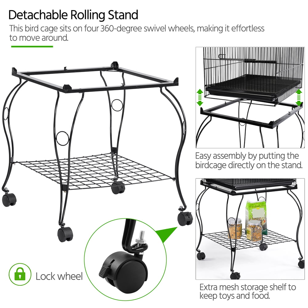 Topeakmart 57''H Open Top Metal Parrot Cage Rolling Birdcage with Perches， Black