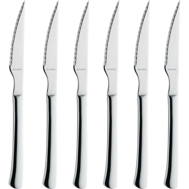 Amefa Chuletero Steak Knives Set Of 6 Hardened Stainless Steel Hammered Ergonomic Handle Design Micro Serrated Edge 4 Inch Blade Steak Knife