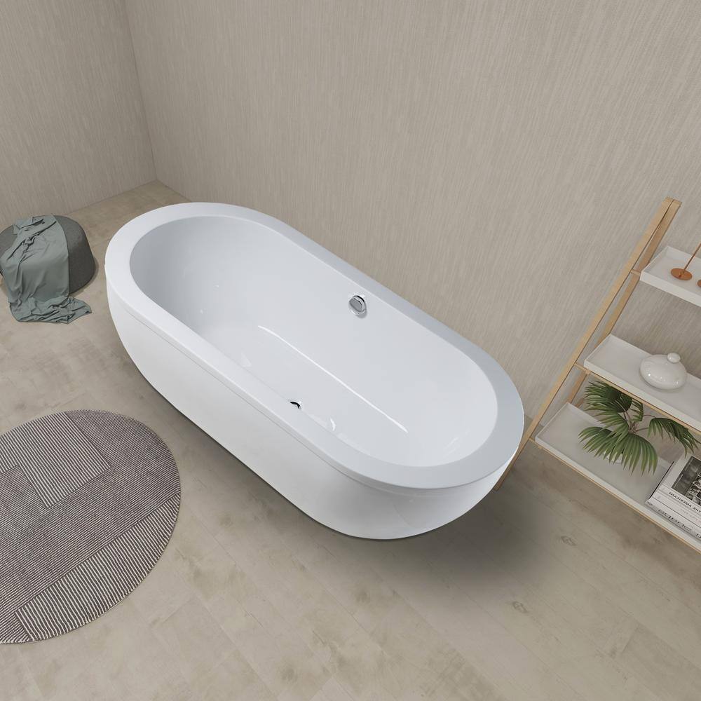 Vanity Art Rennes 71 in. Acrylic Flatbottom Center Bathtub in White VA6837-L