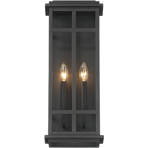 High Farmhouse Rustic Rectangular Outdoor Wall Light Fixture Mount Porch House Exterior 2 light Black Clear Glass Shade