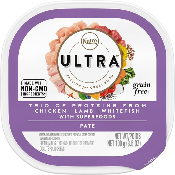 Nutro Ultra Grain-Free Trio Protein Chicken， Lamb and Whitefish Pate with Superfoods Adult Wet Dog Food Trays