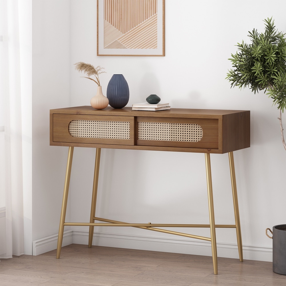 Tuttle Console Table with Wicker Accents by Christopher Knight Home