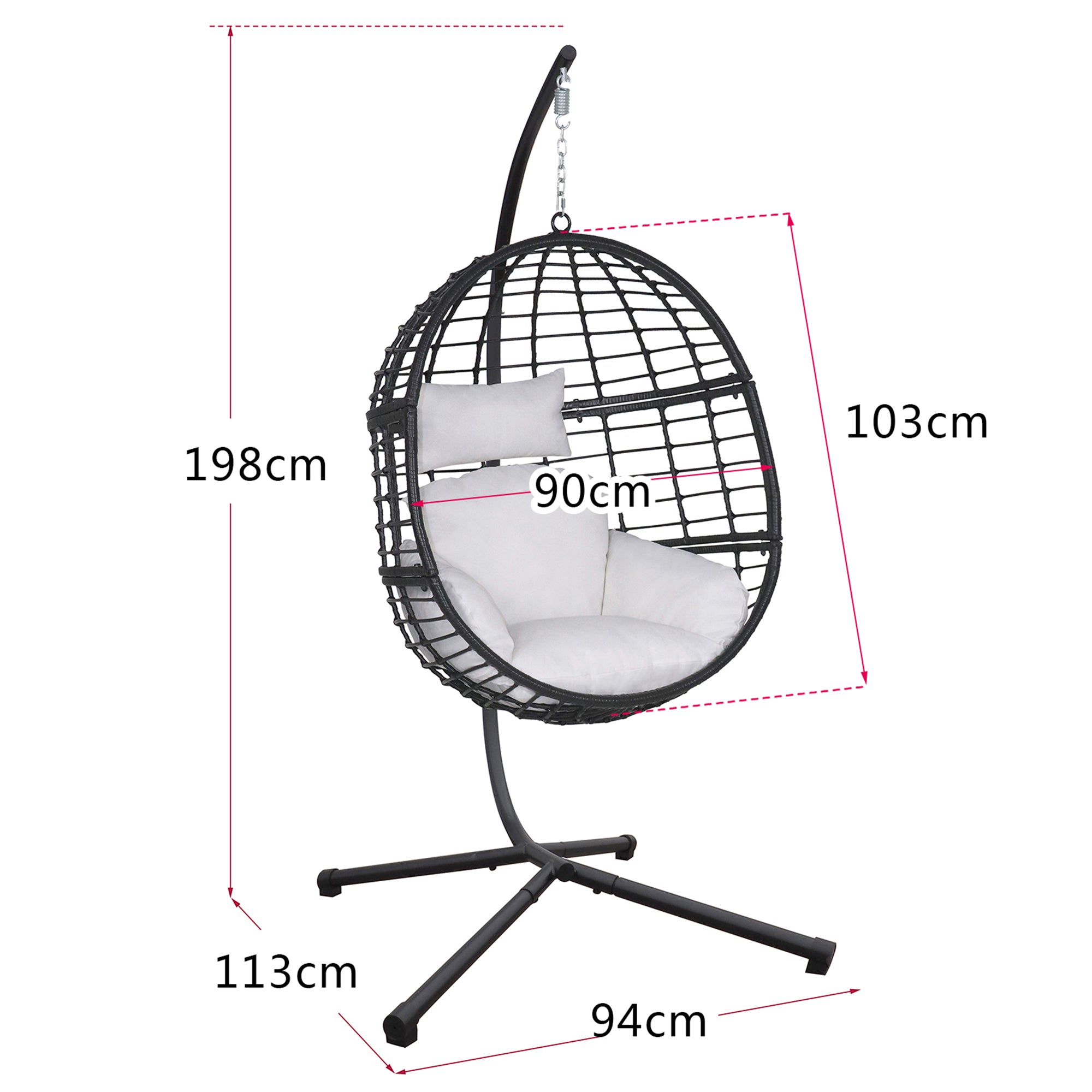 Arttoreal Wicker Hanging Chair,Hammock Egg Chair with Stand and Cushion for Bedroom Garden and Balcony,White