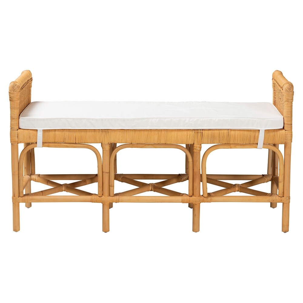 Nairi Modern Bohemian Natural Brown Rattan Bench