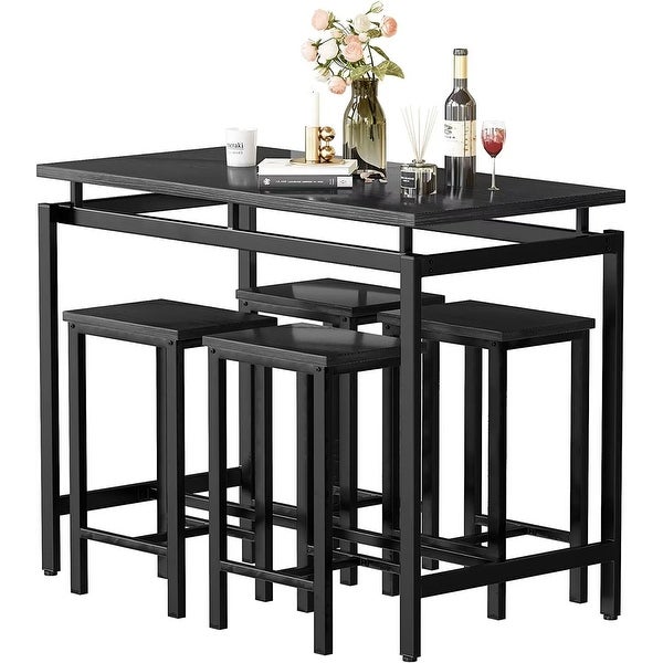 4 - Person Counter Height Dining Set with Wooden Panel and Metal Frame