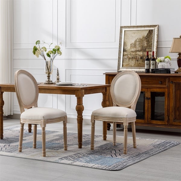 2Pcs Solid Wood Dining Chairs with Oval Backrest and Linen Cushoin