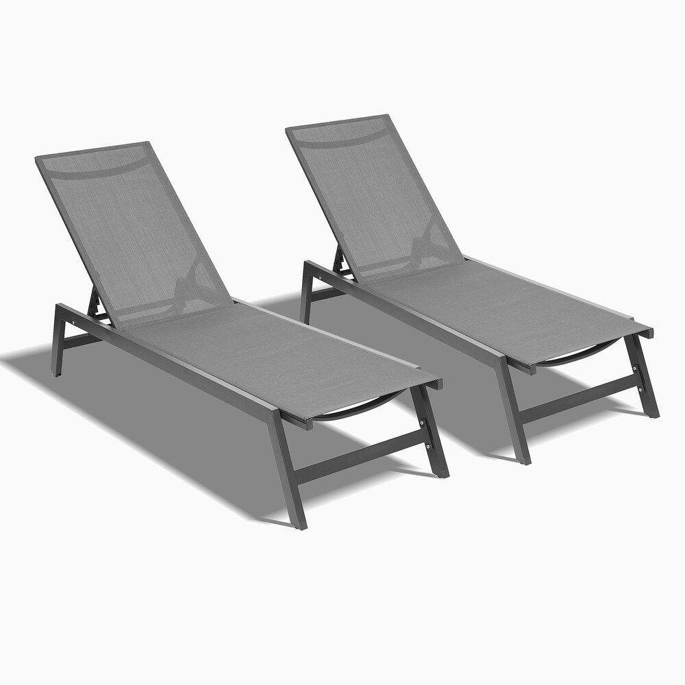 2 Piece Set Chaise Lounge Chairs   Weather Adjustable Aluminum Recliner