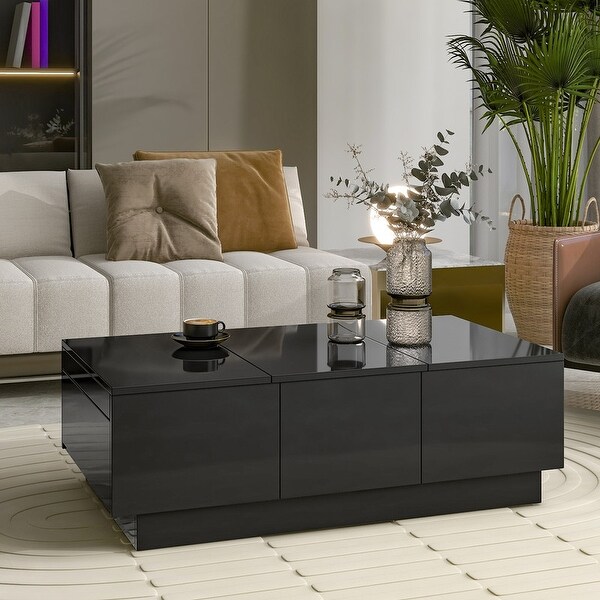 Extendable Coffee Table with 2 Large Hidden Storage Compartment and 2 Drawers， Cocktail Table Center Table with Sliding Top