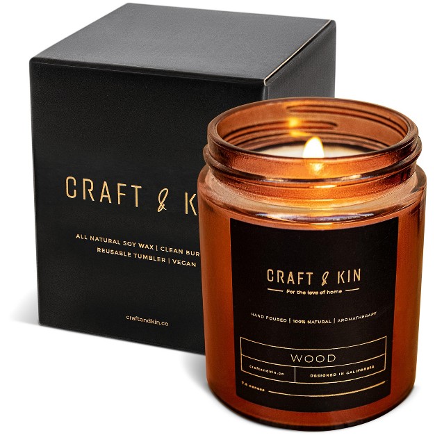 Craft amp Kin Wood Wick All natural Soy Aromatherapy Candle In Amber Glass Jar